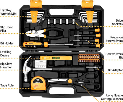 62-Piece Household Tool Set：Small Basic Home Tool Kit with Plastic Toolbox, Hand Tools with Storage Case DEKOPRO