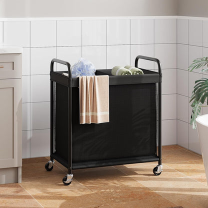 ELYKEN Laundry Hamper 3 Section, 120L Rolling Laundry Sorter with Removable Liner Bag, Laundry Basket with Wheels, Steel Frame with Metal Handle, Clothes Hamper Cart for Laundry Room & Bedroom