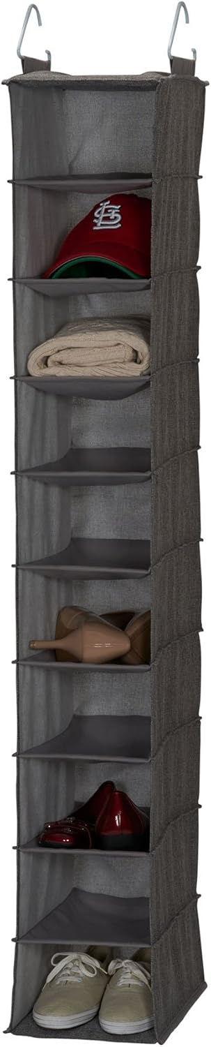 Household Essentials 311322 Hanging Shoe Storage Organizer for Closets |10 Pocket Shelves | Natural Canvas