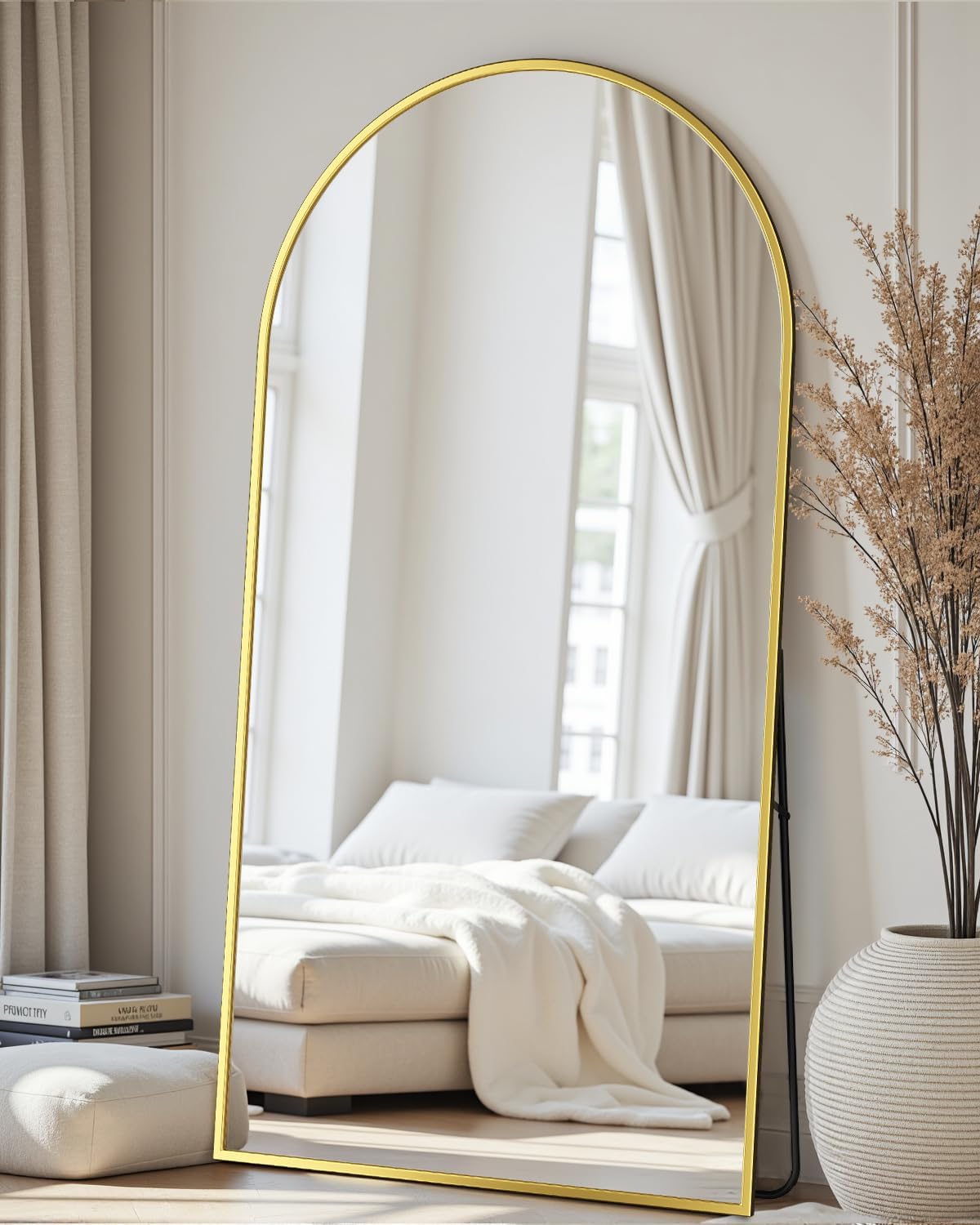 Full Length Mirror with Stand, 71"x28" Arched Full Body Large Stand Up Aluminum Frame Floor Standing Mirror, Freestanding Hanging Leaning Mounted for Bedroom Living Room Entryway Gold
