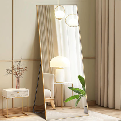 DUMOS 64"x21" Arched Full Length Floor Mirror, Full Body Mirror with Stand, Shatterproof Tempered Glass, Modern Aluminum Alloy Frame, Free Standing or Leaning for Home Decor, Gold