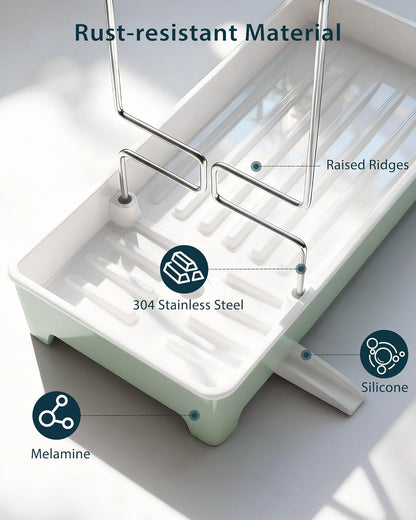 Minimalist Sink Caddy, Rustproof Sponge Holder for Kitchen Sink with 304 Stainless-Steel Brush Holder, Countertop Rack Organizer with Raised Ridges & Silicone Drain Tube (Black, Large)