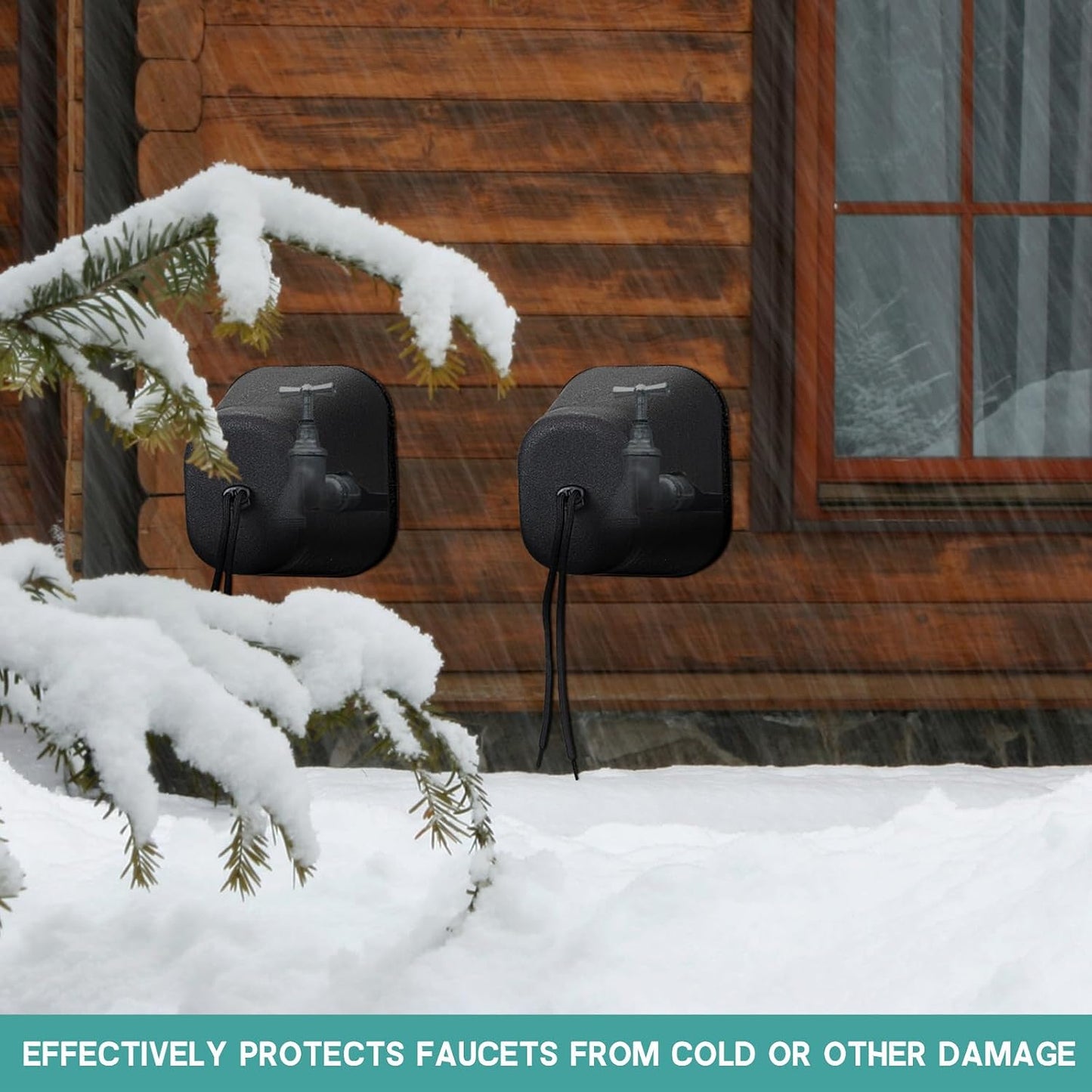 VIHOSE 2 Pcs Large Outdoor Faucet Covers for Winter 7.5 x 6.3 x 5.12 Inch Plastic Spigot Cover for Freeze Protection with Thick Foam Inside for Garden Cold Freeze Proof (Black)