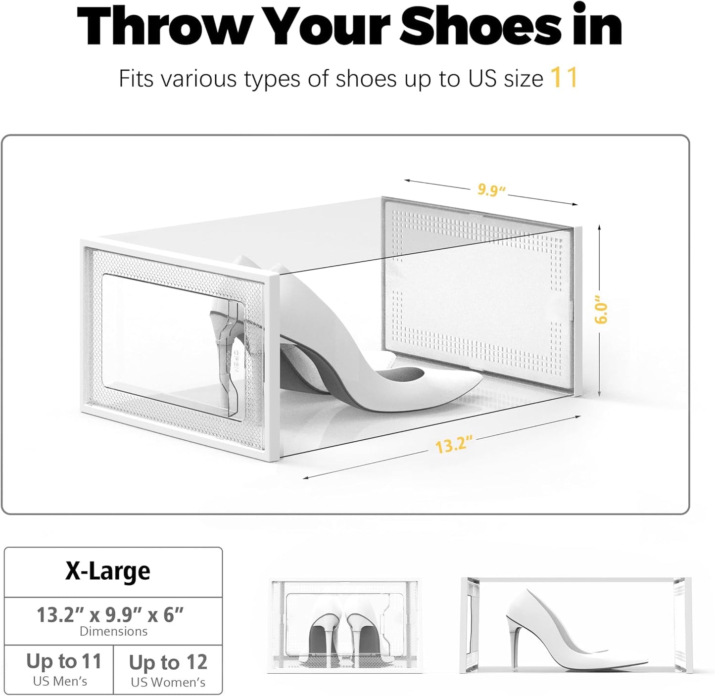 SEE SPRING 12 Pack Shoe Storage Box, Clear Plastic Stackable Shoe Organizer for Closet, Space Saving Foldable Shoe Rack Sneaker Container Bin Holder