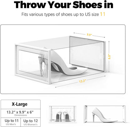 SEE SPRING 12 Pack Shoe Storage Box, Clear Plastic Stackable Shoe Organizer for Closet, Space Saving Foldable Shoe Rack Sneaker Container Bin Holder
