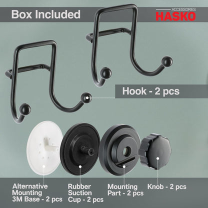 HASKO Suction Cup Hooks for Shower Wall, Removable Towel Hooks for bathrooms, Includes Optional No Drill Adhesive Mount for Inside Shower, Rustproof Stainless Steel - 2 Pack, Bronze