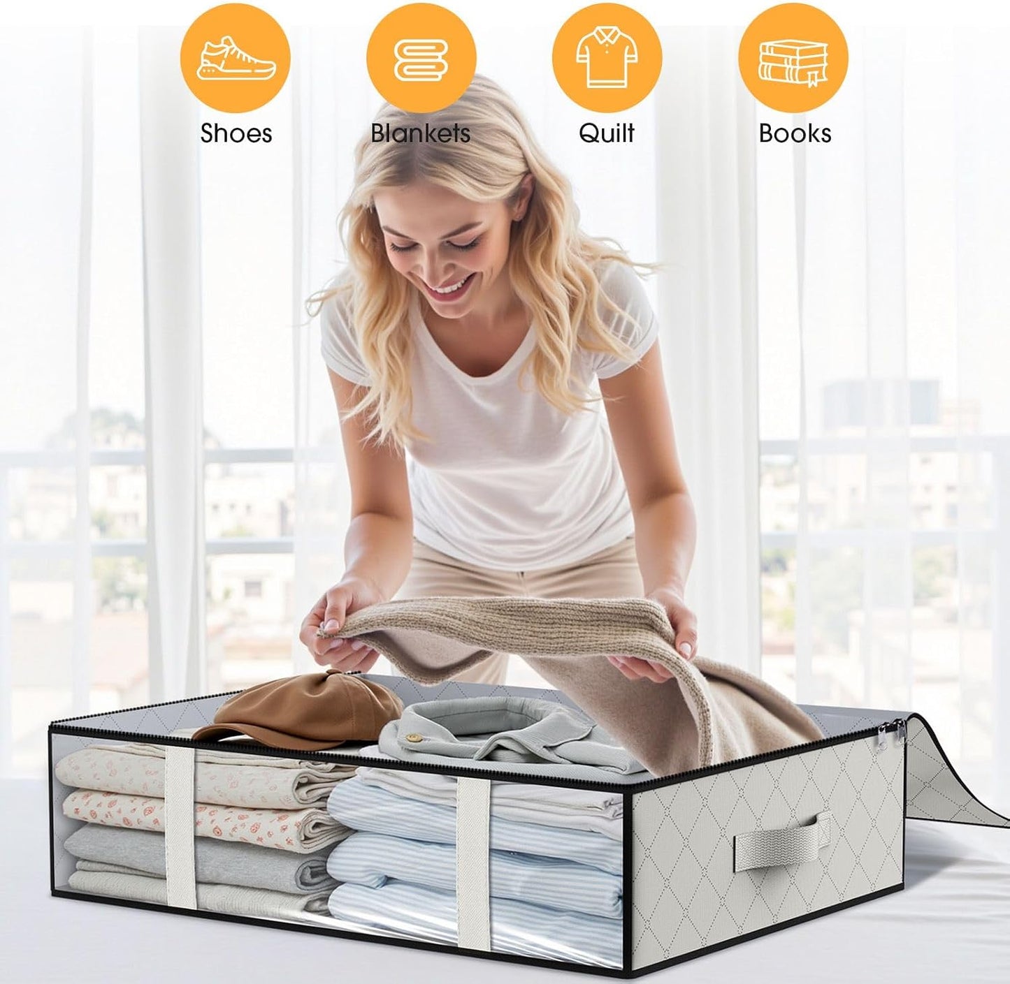 StorageRight Under Bed Storage Bags 3 Pack, 40L Large Clothes & Comforter Storage Containers with Clear Window, Breathable Fabric Organizer for Blankets, Bedding, Seasonal Clothing