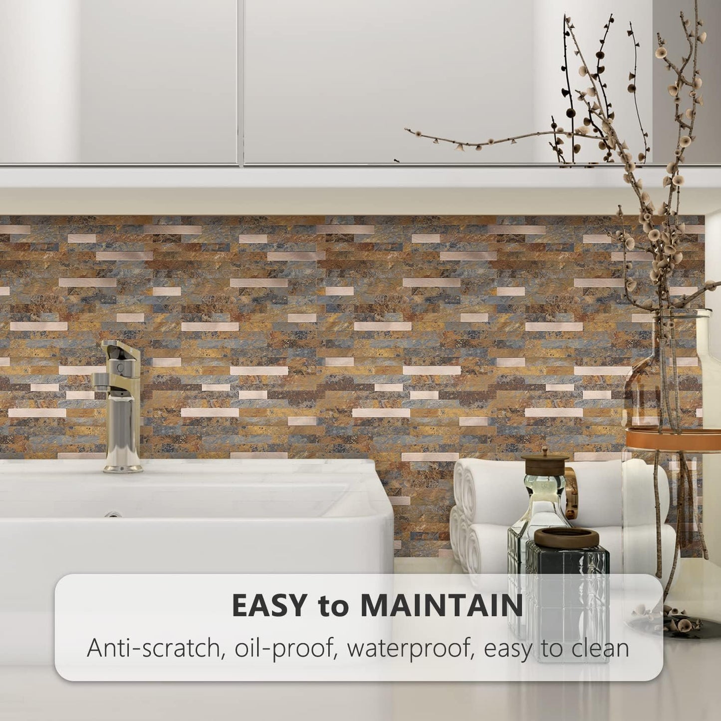 STICKGOO Peel and Stick Backsplash Tile, Stick on Backsplash for Kitchen and Bathroom, Volakas White Look PVC Mixed Metal Silver Self Adhesive Wall Tiles(Sample)