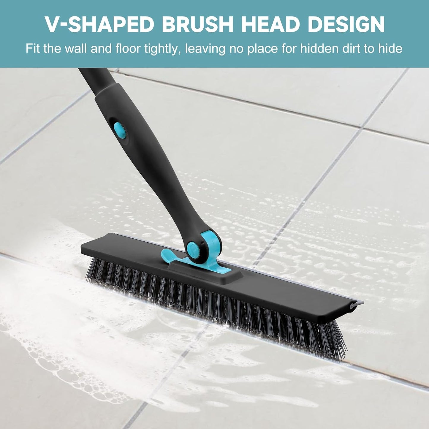 nacena Shower Scrubber with Long Handle, 3 in 1 Tile Tub Scrubber Brush with 3 Detachable Cleaning Heads Adjustable Handle Shower Cleaner Brush for Bathroom, Kitchen, Toilet, Wall, Sink, Blue White