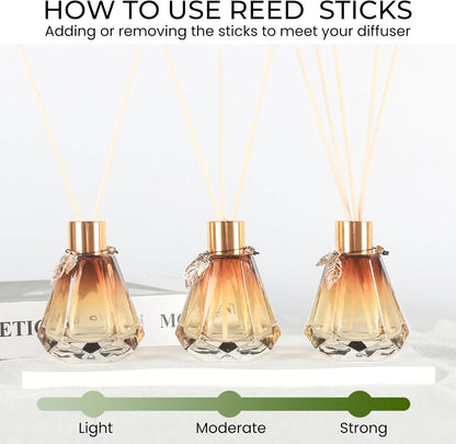 Reed Diffuser Set - 4 Empty Bottles with 20 Sticks, Delicate Gold Leaf Decor, Glass Fragrance Diffuser with Lids for Home, Bathroom | Refillable, Diamond Style (4 PCS Black)
