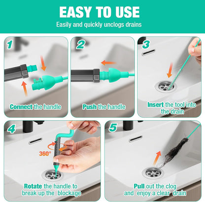 Drain Clog Remover Tool with Rotating Handle, 40 Inch Steel Wire Drain Snake, Heavy Duty Flexible Hair Drain Clog Remover for Shower, Sink, Toilet, Bathroom & Kitchen Drain Cleaner Tool(6PCS)