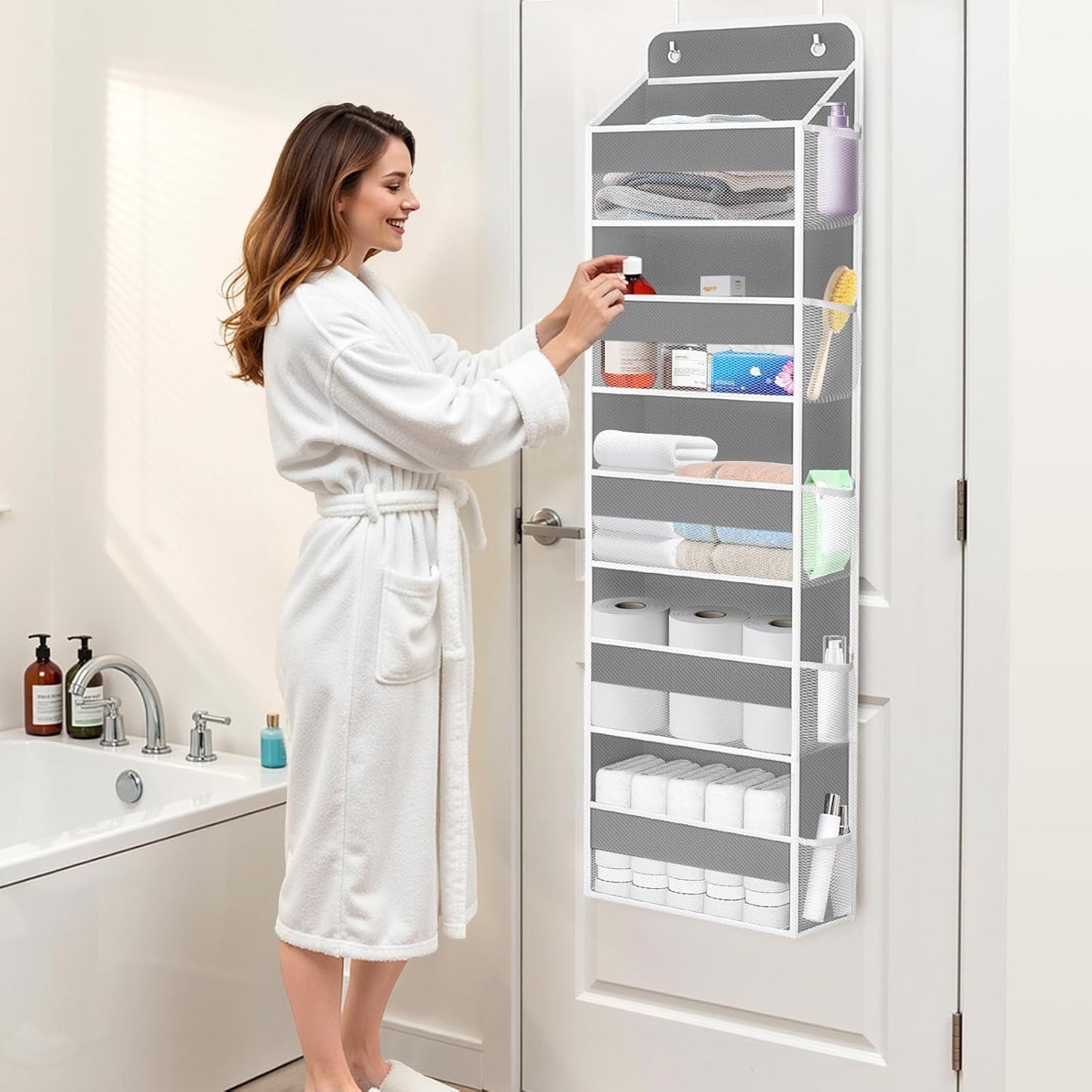 WISELIFE Over The Door Organizer Storage 4 Shelves Large Capacity Hanging Bedroom Storage Solution with 6 Side Pockets for Dorm Bathroom Pantry Nursery and Baby Essentials Holds up to 40 Lbs (Black)