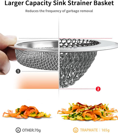 Reversible Kitchen Sink Drain Strainer Basket for Sink & Garbage Disposal | Easy Clean, Anti-Clogging, Fast Drainage, Anti-Slip, Anti-Rust, 304 Stainless Steel, Large Capacity, 4.4",Patented Chain Mesh
