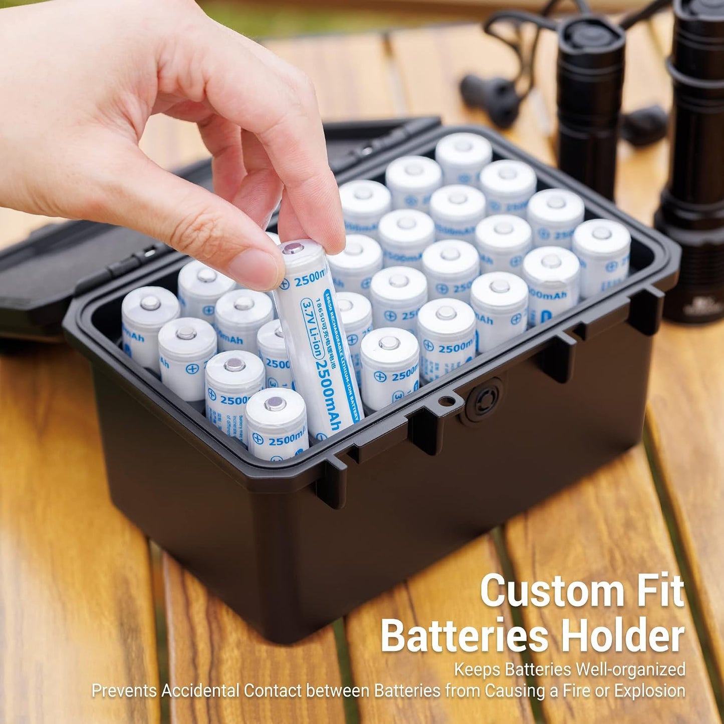 24 Slots CR2 CR123 CR123A Lithium Battery Organizer Case, IP67 Waterproof Hard Case for CR17345/CR16340/CR18350/CR15270(CR2) Explosionproof Batteries Storage Holder for Household Outdoor Camping