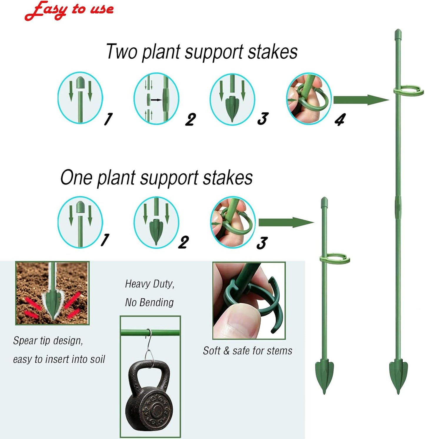 Plant Stakes for Indoor Plants, Height Adjustable Plant Stake with Clips, Durable Support Pole for Indoor Monstera, Orchid, Tomato & Potted Plants (13 Inches, 10 Green & 2 Black)