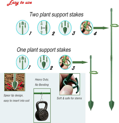 Plant Stakes for Indoor Plants, Height Adjustable Plant Stake with Clips, Durable Support Pole for Indoor Monstera, Orchid, Tomato & Potted Plants (13 Inches, 10 Green & 2 Black)