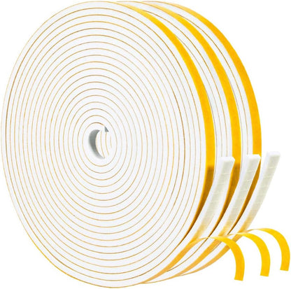 Yotache Weather Stripping Door Seal Strip White 3/8" x1/8", 50Ft Total, Foam Insulation Tape Gasket for Door Frame and Windows, 3 Rolls x 16.5Ft