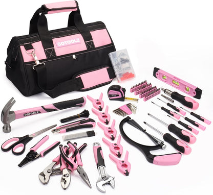 269-Piece Home Tool Set, General Household Repairing Tool Kit with Storage Bag, Basic Hand Tool Kit Set for Home Maintenance, DIY and Crafts(Pink)
