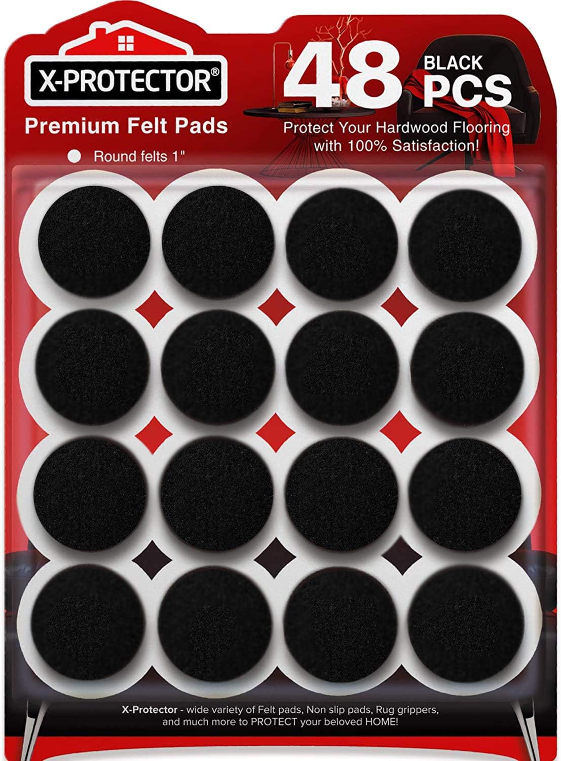 Felt Furniture Pads X-PROTECTOR - 48 Premium Floor Protector Chair Felts for Feet Wood Floors Best Hardwood Protect Your Hard Floors! (Brown)