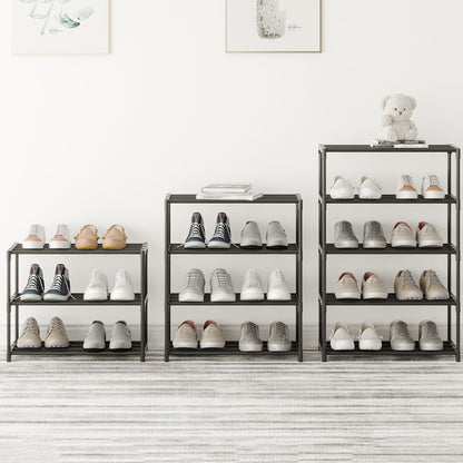 Small Metal Shoe Rack,Stackable Shoe Shelf Storage Organizer for Entryway, Hallway and Closet(3-Tier,Black)