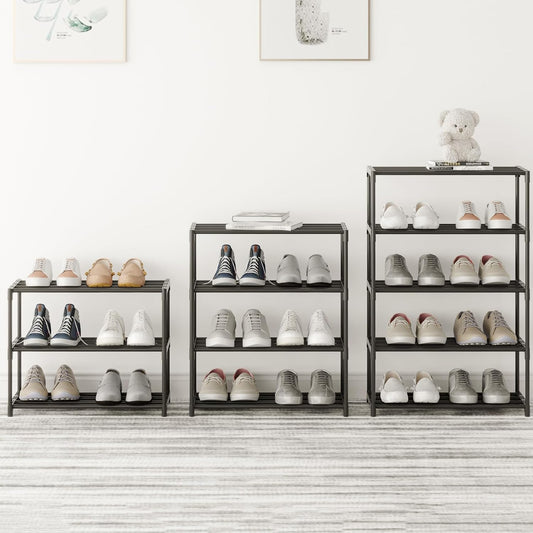 Small Metal Shoe Rack,Stackable Shoe Shelf Storage Organizer for Entryway, Hallway and Closet(3-Tier,Black)