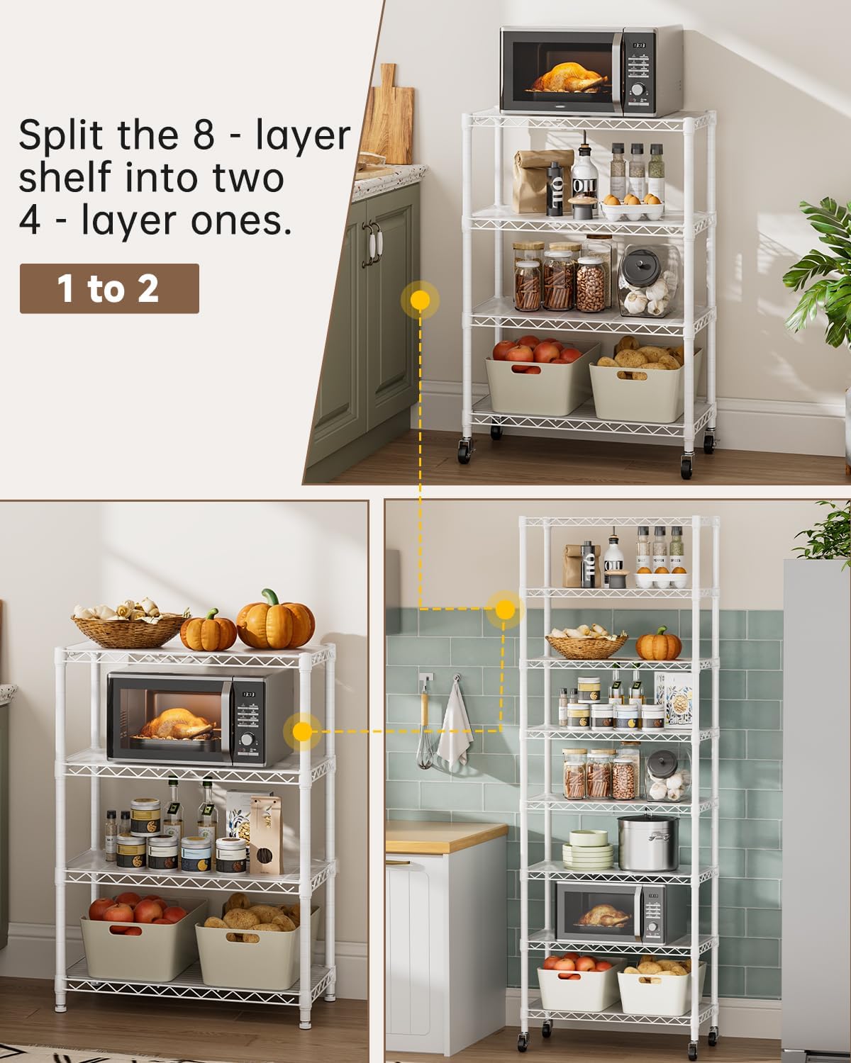 Golpart 4 Tier Adjustable Storage Shelves Metal Utility Shelf Wire Shelving Unit Organizer Rack for Home Kitchen Office Bathroom Pantry Room 12" D x 18" W x 44" H