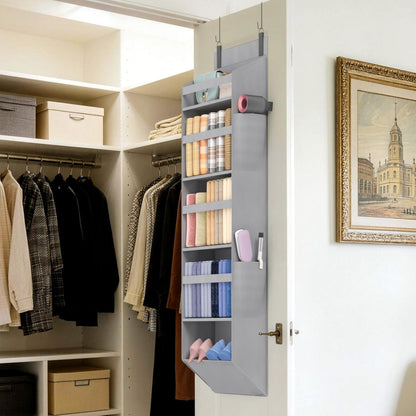 Lifewit 1 Pack Over the Door Organizer, 5 Section Clear Window Hanging Storage with 4 Side Pockets, Sturdy Anti Tilt 40 lbs Load Behind Door for Closet, Bedroom, Bathroom, Nursery, Dorm, Dark Gray