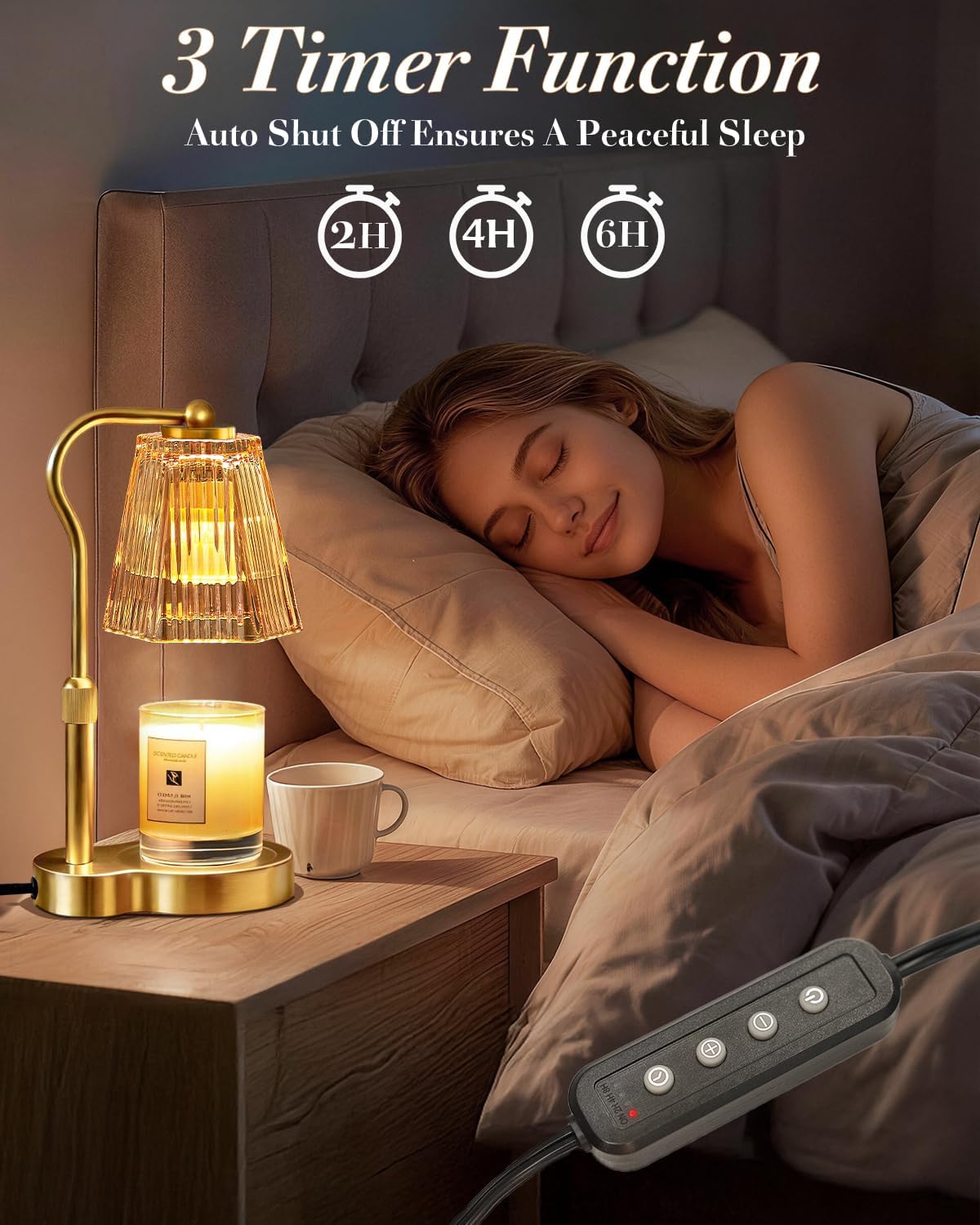 Candle Warmer Lamp with Timer & Dimmable Settings, Adjustable Height Flameless Scented Wax Melter for Jar Candles, Elegant Home Decor Warmer Lamp with 2 Bulbs, Gift for Women Mom Friend Family, Black