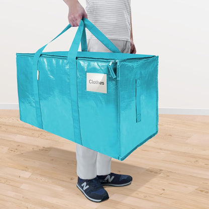 TICONN 4 Pack Extra Large Moving Bags Heavy Duty with Zippers & Carrying Handles, Durable Storage Bags Moving Boxes for Closet Organizers and Storage (4 Pack, Blue)