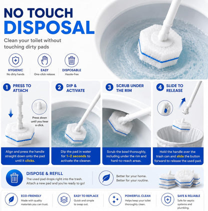 Disposable Toilet Bowl Brush and Holder Set – 40 Refills Included, No-Touch Toilet Wand Cleaning System, Toilet Brush & Holder for Bathroom, Hygienic Toilet Bowl Cleaner Starter Kit