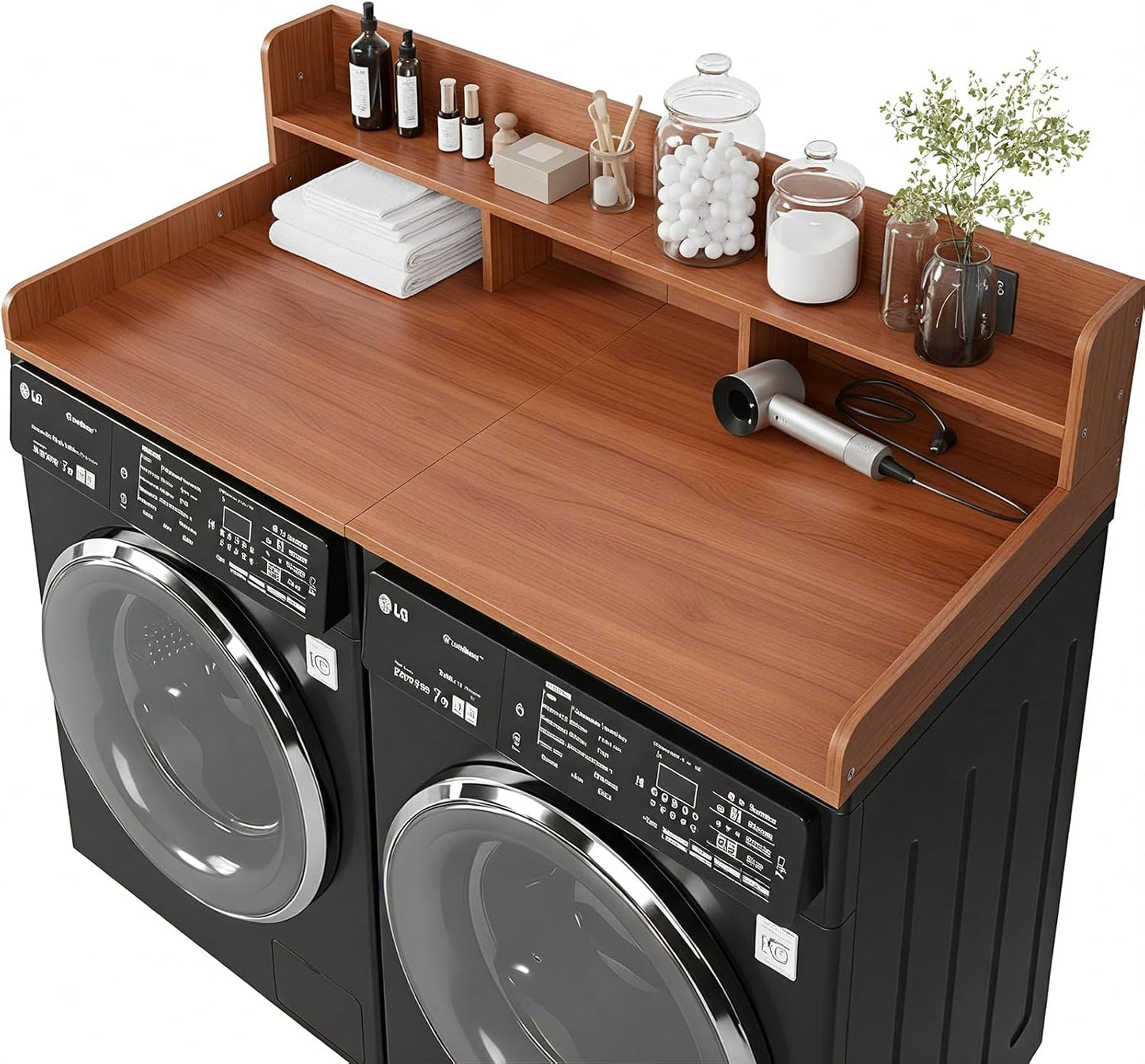 Washer Dryer Countertop with Shelf, 2-Tier Laundry Countertop Over Washer and Dryer, 54" x 27.55" Wooden Table for Folding Clothes for Laundry Room Organization and Storage (Black)