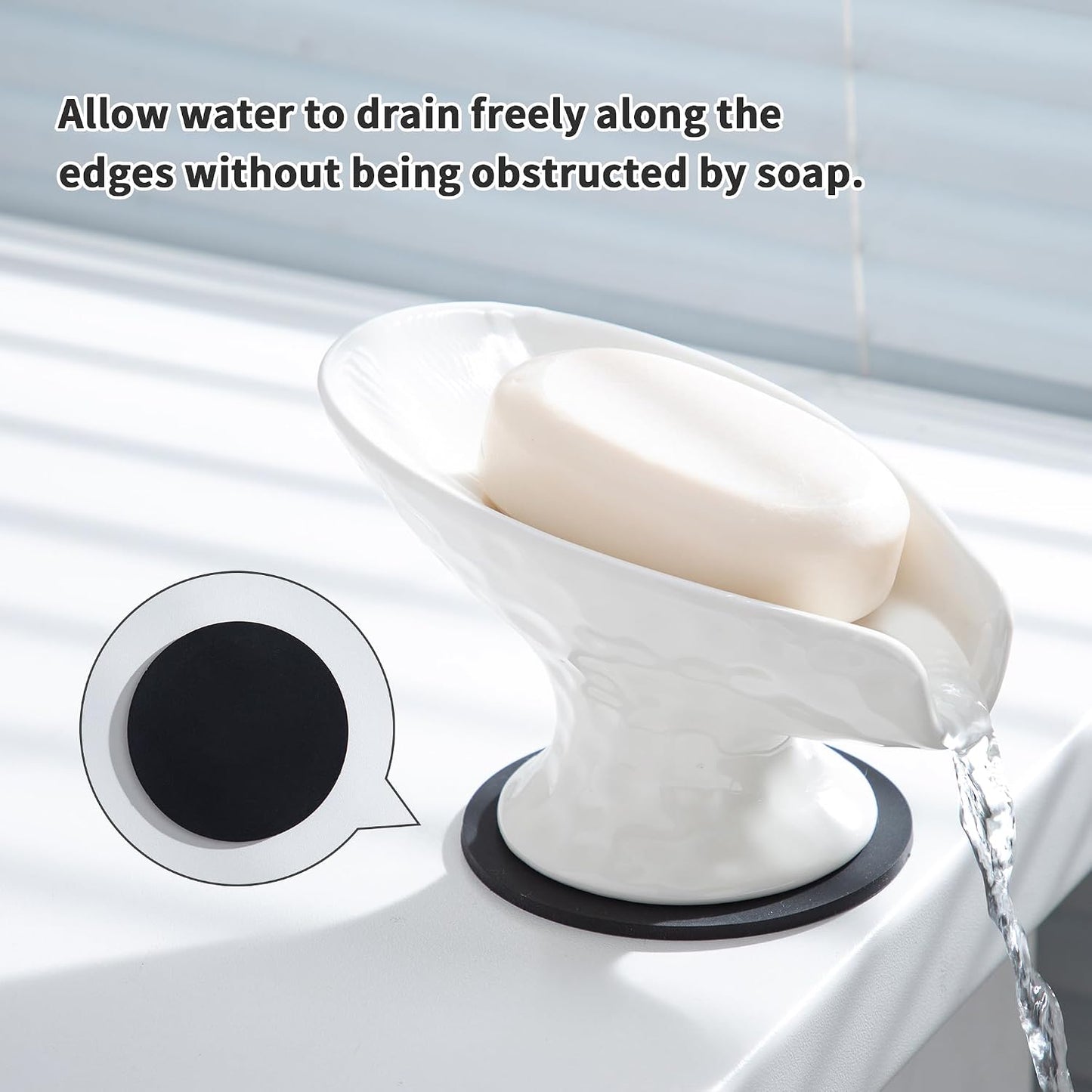 Self Draining Soap Dish,Soap Bar Holder for Shower,White Ceramic Soap Dishes for Bathroom Kitchen Shower Keeps Soap Dry, Easy to Clean(Gloss White)