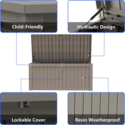 320 Gallon Outdoor Storage Box Resin Deck Box All Weather Waterproof Large Lockable Storage Container Deck Box for Patio Furniture, Garden Tools, Lockable, Black