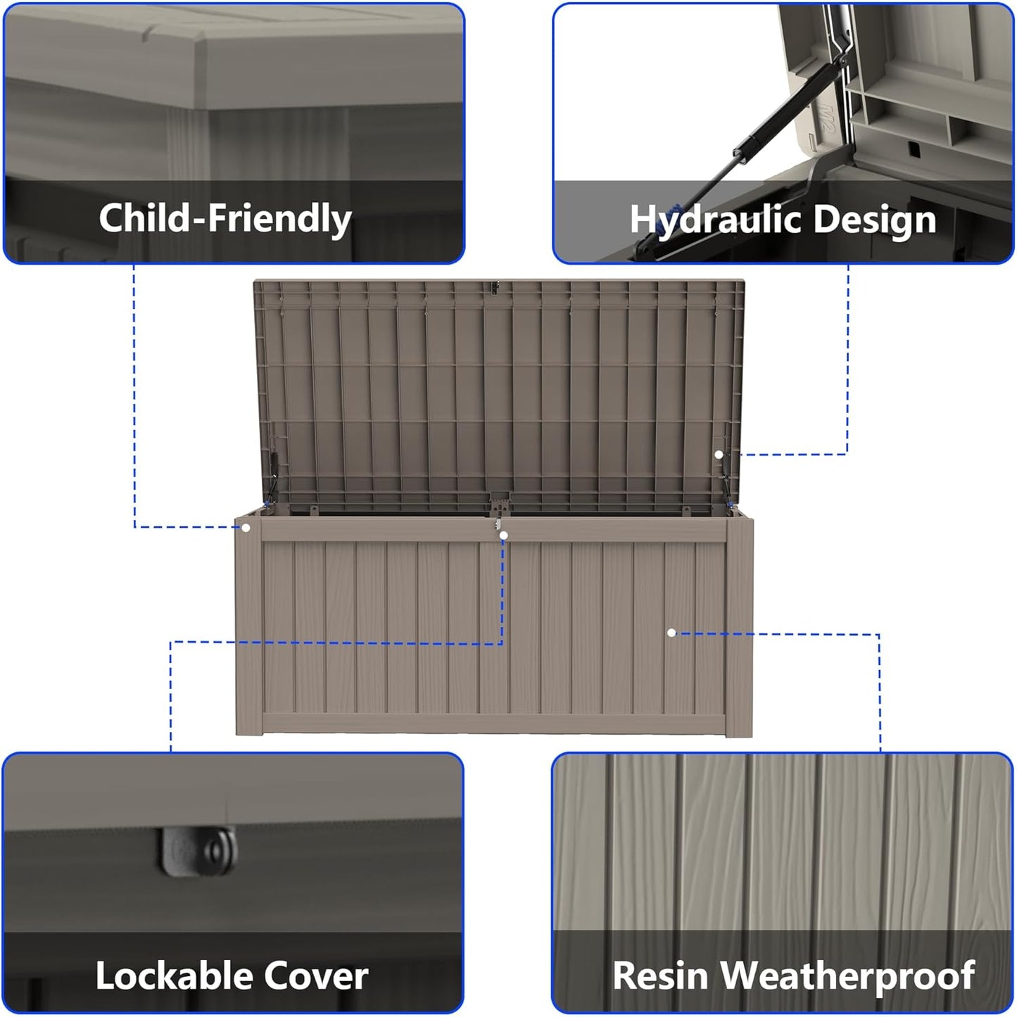 270 Gallon Outdoor Storage Box Resin Deck Box All Weather Waterproof Large Lockable Storage Container Deck Box for Patio Furniture, Garden Tools, Lockable, Black