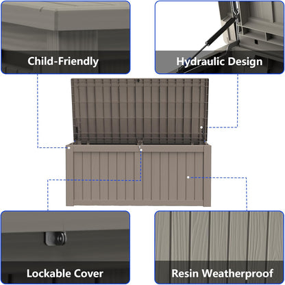 270 Gallon Outdoor Storage Box Resin Deck Box All Weather Waterproof Large Lockable Storage Container Deck Box for Patio Furniture, Garden Tools, Lockable, Black
