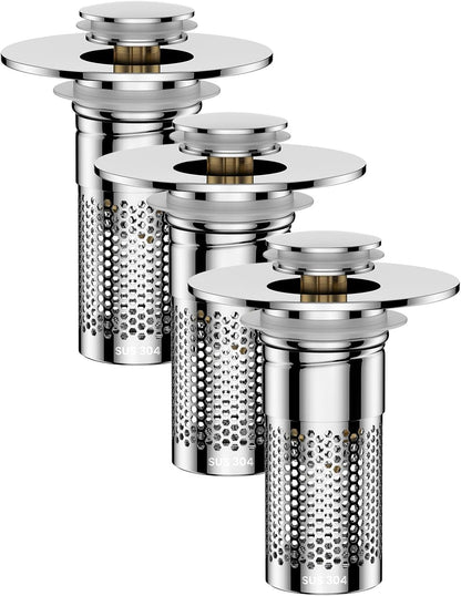 Bathroom Sink Drain Strainer for 1.1"-1.45" Basin Drain Holes(2 Pcs) | Pop Up Sink Drain Filter with Removable Stainless Steel Filter Basket Hair Catcher Plug