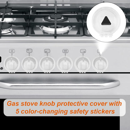 6pcs Stove Knob Safety Covers for Child, Baby Proofing Gas Oven Knob Locks with Heat Alert Stickers Gas Safety Covers for Kids and Pets Proof, Diameter Under 6.5cm/2.56in (Clear)