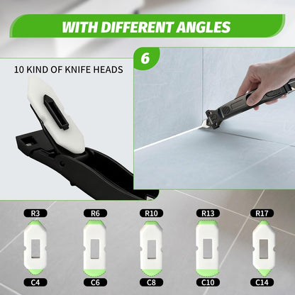 Caulking Tool Kit, 6 in 1 Silicone Caulking Grout Removal Sealant Finishing Tool with Grout Scraper 6 Silicone Pads, Sealant Removal and Trimming Tool with Squeegee for Bathroom, Window, Door, Kitchen