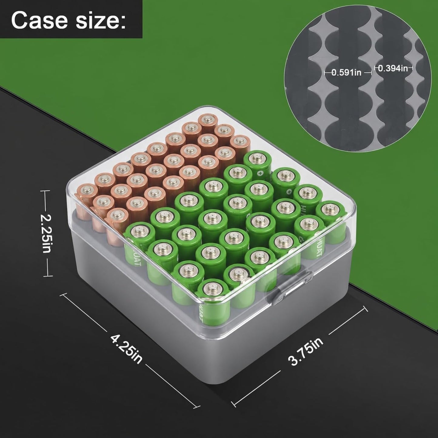 ALCYON Battery Organizer Storage Case, Battery Vault Box Container for 48pcs AA Batteries, Plastic Clear Protective Battery Holder for Travelling/Home/Office (Black, Large)