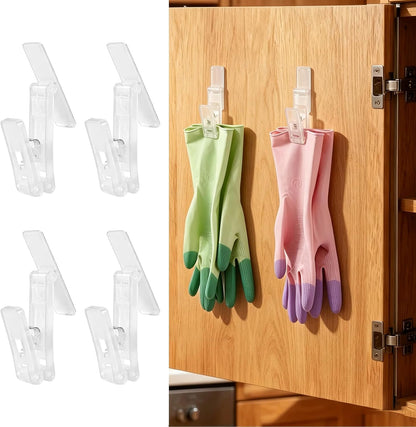 4-Pack Dishwashing Gloves Clips Self-Adhesive Clip for Rubber Cleaning Gloves Kitchen Cabinet Towel Holder
