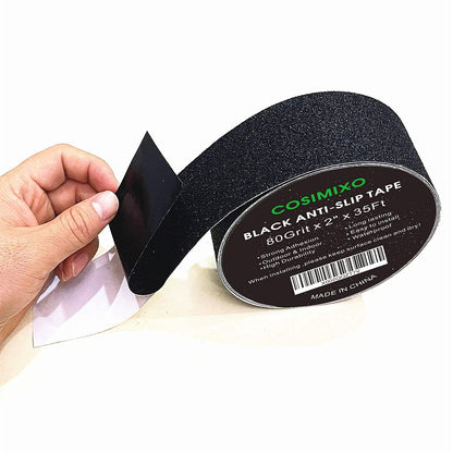 COSIMIXO 4" x 35Ft Heavy Duty Anti Slip Tape,Best 80grit Friction,Grip,Abrasive for Stairs Outdoor/Indoor Waterproof Grip Tape Safety Non Skid Tread Staircases Anti-Slip Traction Tape Black