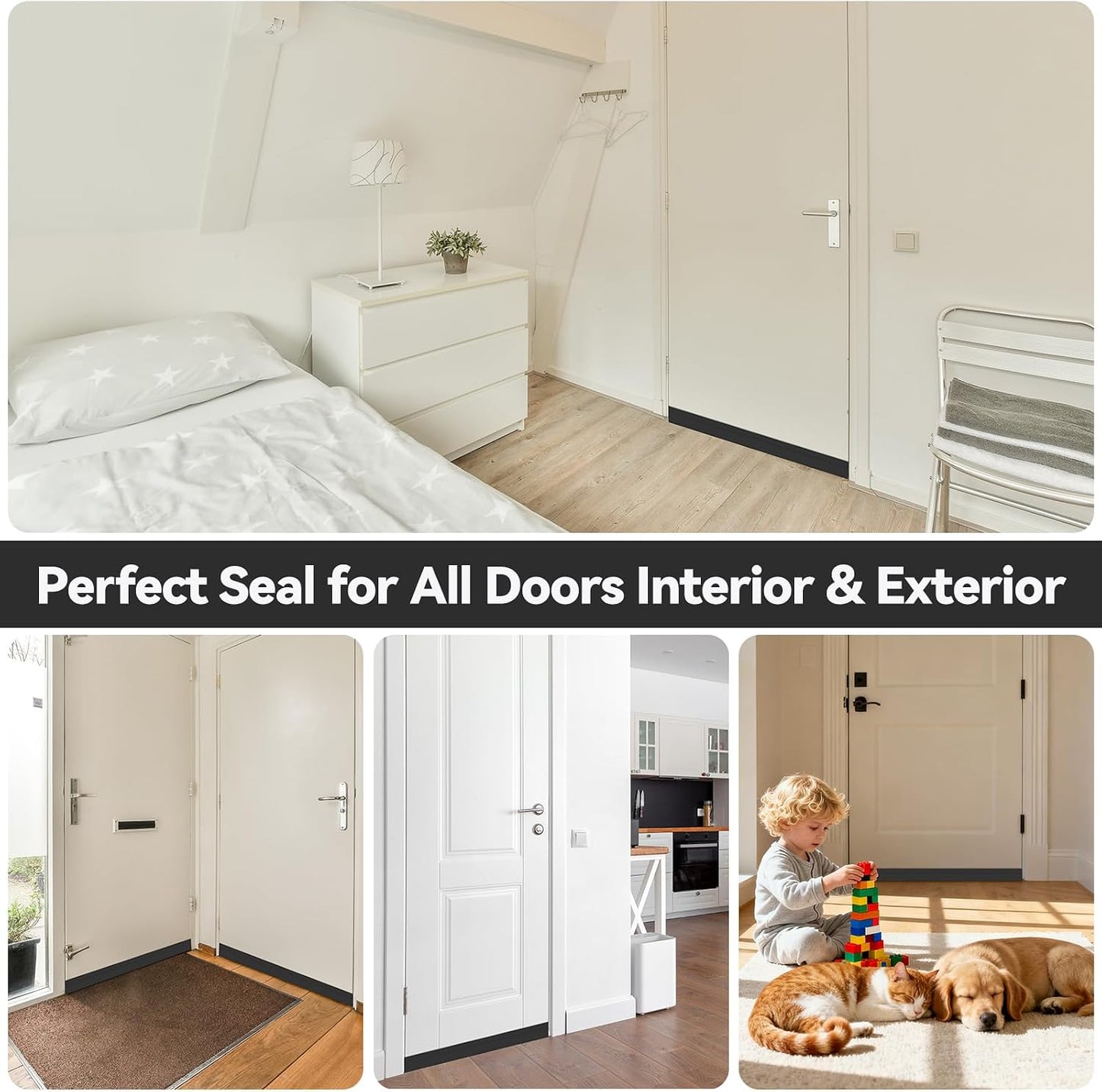 Door Draft Stopper, Ohuhu 39"L x 2"W Silicone Weather Stripping Under Door Seal for Exterior Interior Doors, 1" Widened Strong Adhesive, Soundproof Door Sweep Strip to Block Cold, Noise, Light Pests