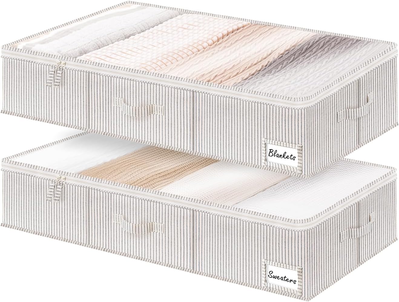 StorageWorks Large Under Bed Storage Containers with Handles and Label Holder, 2 Pack Ultra-thick Fabric Underbed Bins, Closet Organizer for Clothes, Blankets, Sweater