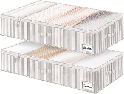 StorageWorks Large Under Bed Storage Containers with Handles and Label Holder, 2 Pack Ultra-thick Fabric Underbed Bins, Closet Organizer for Clothes, Blankets, Sweater