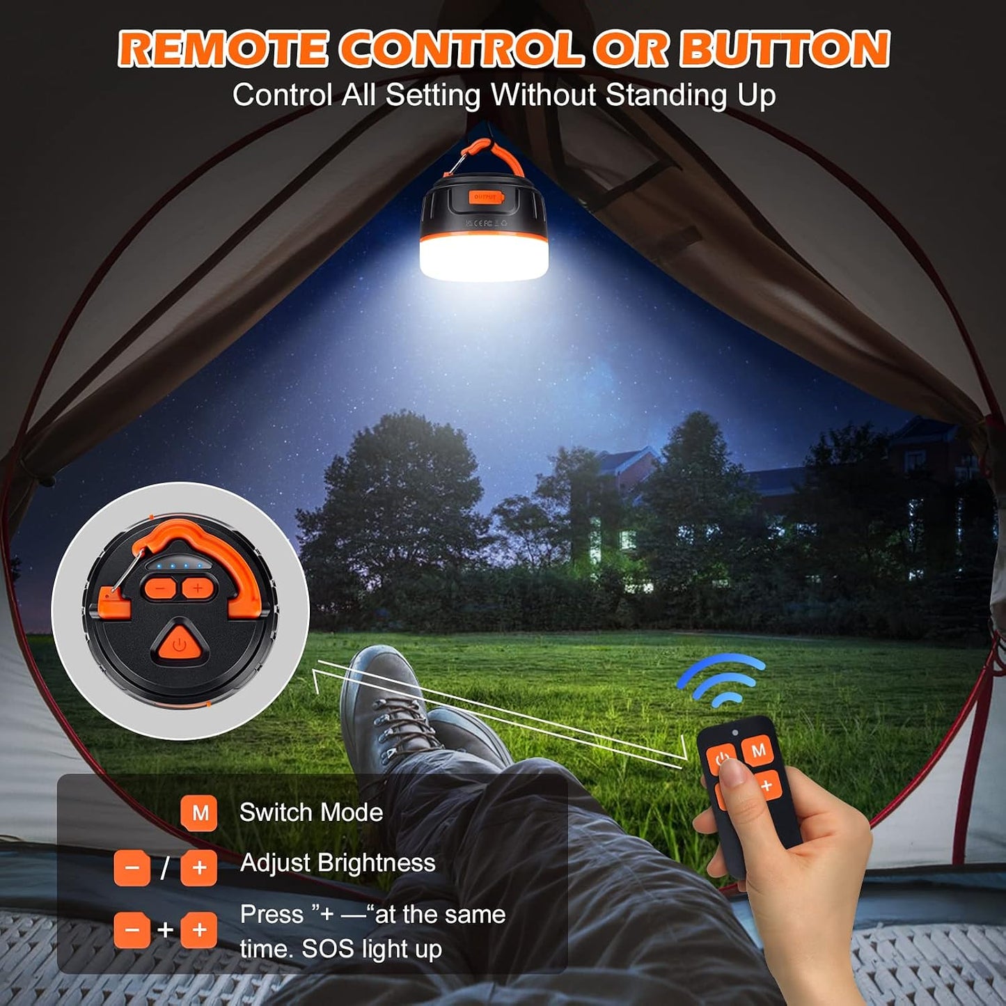 Yonktoo Camping Lantern Rechargeable, 300H Runtime, 6400mAh, IPX5 Waterproof Tent Light for Camping, Hiking, Power Outages, Home, Emergency - Standard Edition,Orange