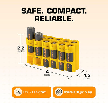 AA Battery Storage Caddy by Storacell, Orange, Holds 12 Batteries (Not included)