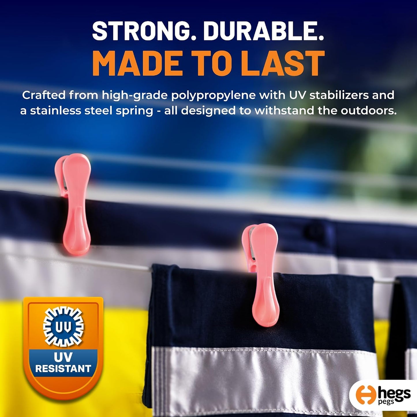 Hegs 24 Pack Multi-Color - The Smartest Heavy Duty Clothespins with Hooks - Hang 3 Garments at Once with Our Tough, Dual Hooks Clothes Pins with Anti-Rust Spring - Durable, Colorful Clothespins