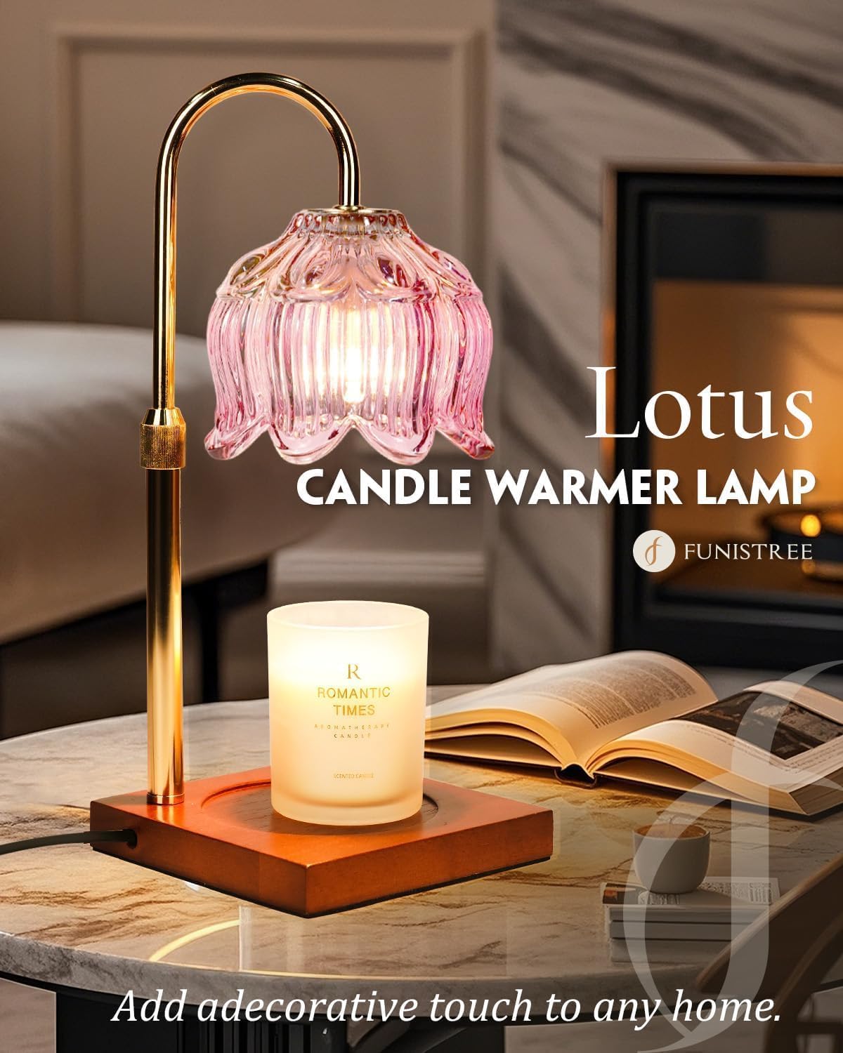 Funistree Flower Candle Warmer Lamp with Timer & Dimmer, Adjustable Height Candle Warmer, Christmas Birthday Gifts for Women Mom, House Warming New Home Decor, Wax Warmer with 2 Bulbs for Jar Candles