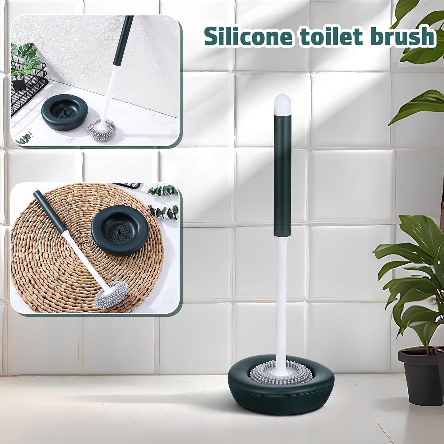 VANZACK Silicone Toilet Brush with Holder Round Brush Head for Thorough Toilet Bowl Cleaning Quick-Drying Bathroom Accessory with Drainage Base Modern Minimalist Design