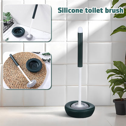 VANZACK Silicone Toilet Brush with Holder Round Brush Head for Thorough Toilet Bowl Cleaning Quick-Drying Bathroom Accessory with Drainage Base Modern Minimalist Design